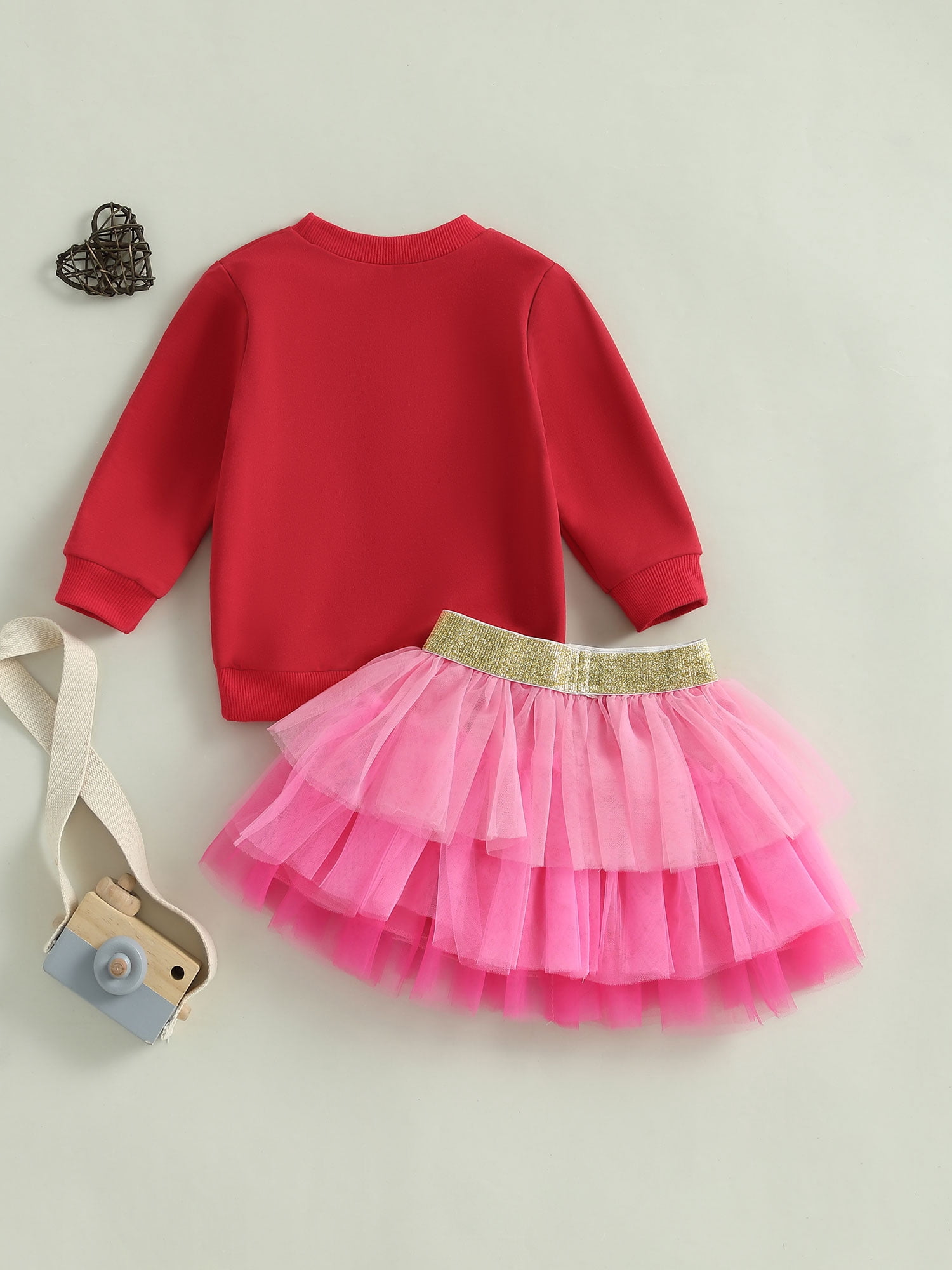 Jxzom Toddler Baby Girl Valentines Outfit XOXO Letter Embroidery Long Sleeve Sweatshirt Tops and Tulle Tutu Skirts Set 1-6 Years Cute Valentines Clothes