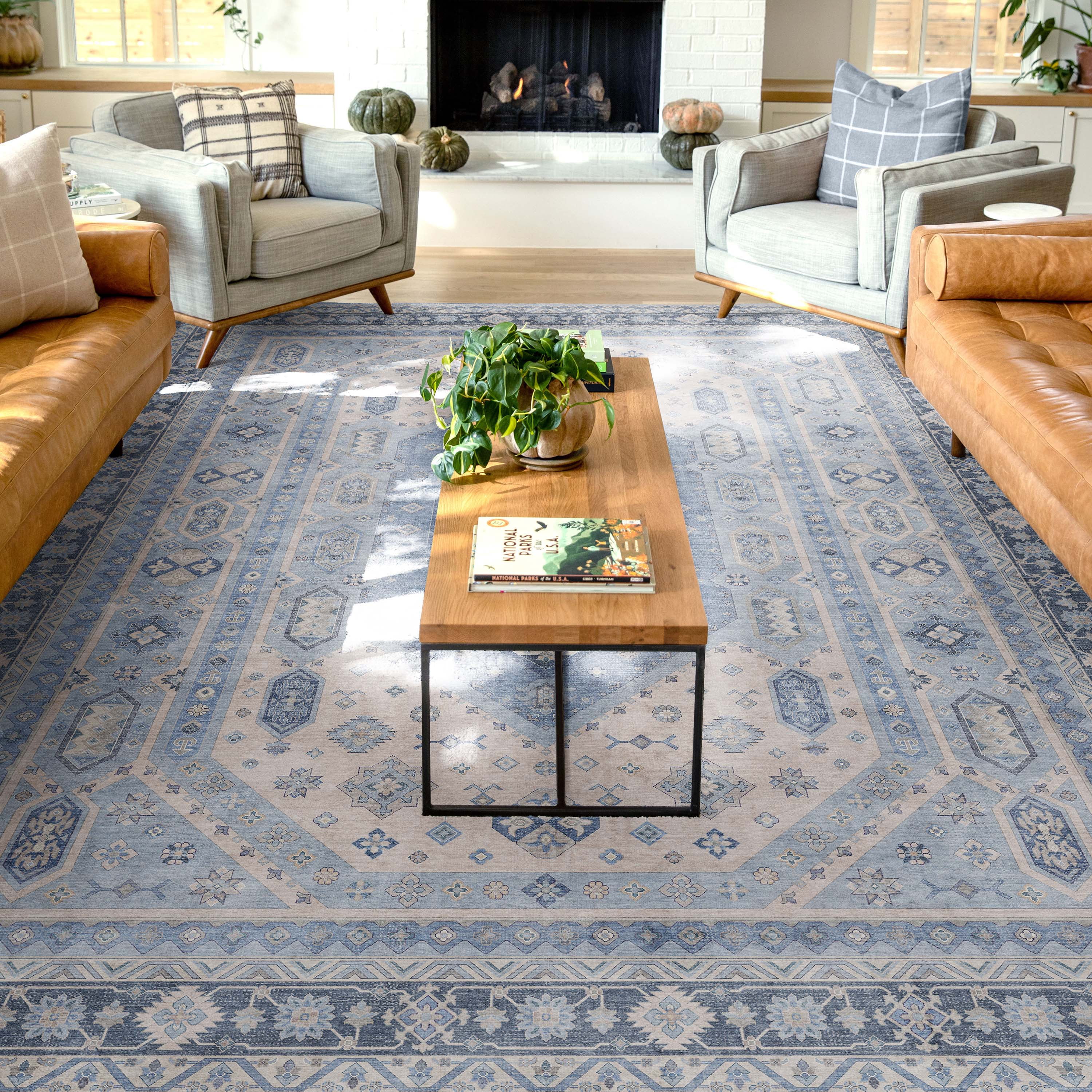 Well Woven Apollo Nicosia Vintage Medallion Blue Flat-Weave Easy to Clean 5'3" x 7'3" Area Rug