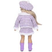 Lekihaqq 18 Inch Doll Clothes Winter Outfit Set, Soft Plaid Coat Jacket with Beret Hat and Scarf, Warm Fashion Ensemble for 16-18in American Dolls, Photoshoot & Display