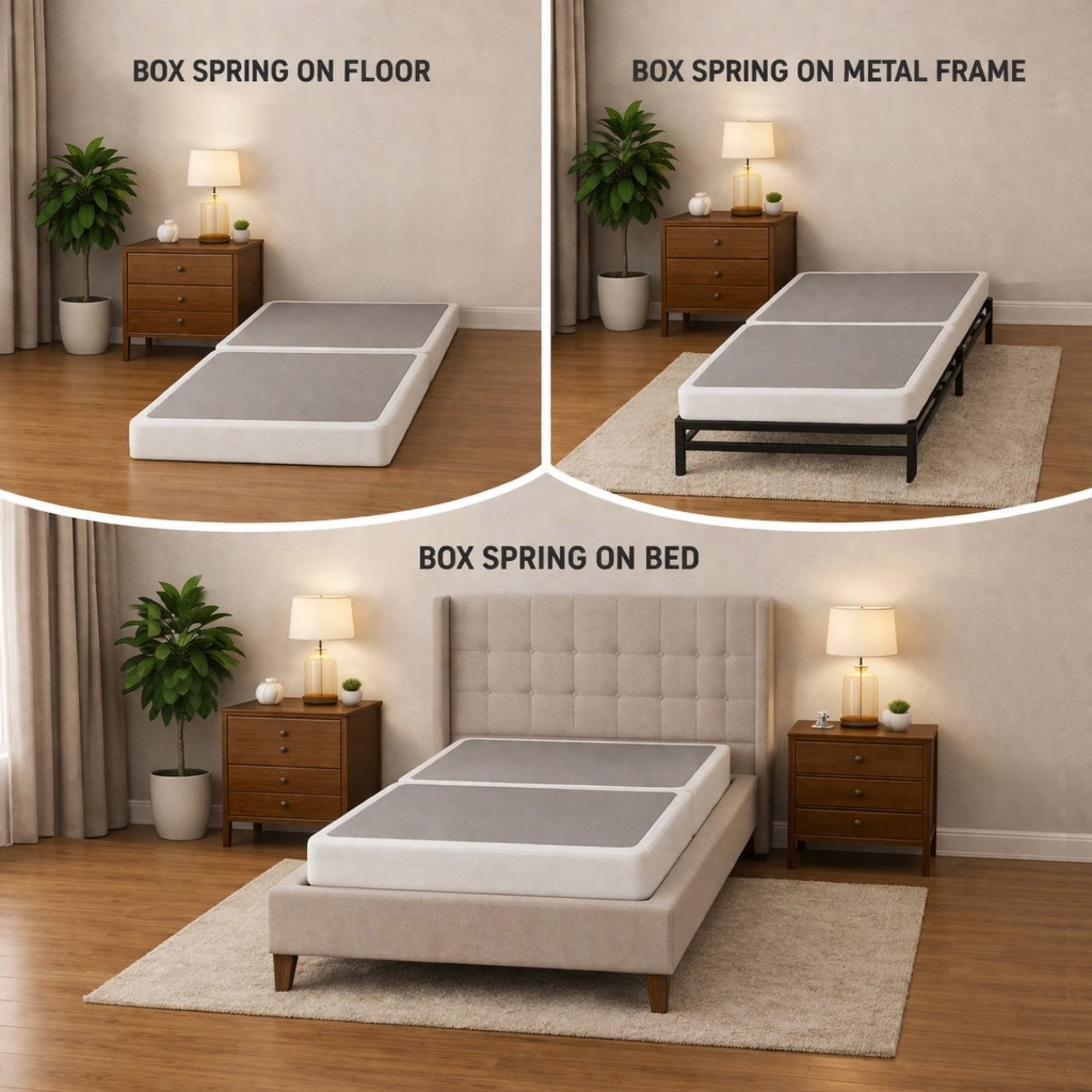 Continental Sleep, Box Spring Bed Base Twin Size, 1.5-Inch Wood Mattress Foundation, Quiet Noise Free, 2-Pieces Under Mattress Support BoxSpring, Fully Assembled, White