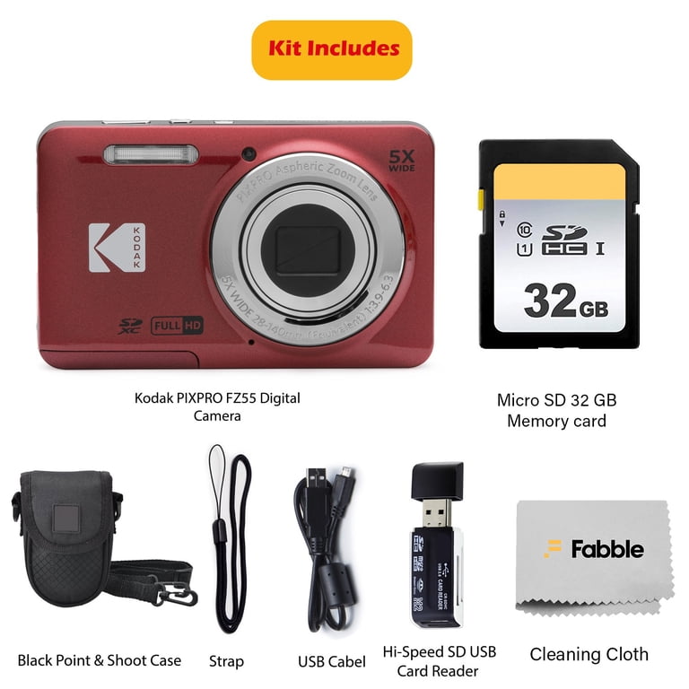 Kodak PIXPRO FZ55 Red, 16MP Digital Camera, 5x Optical Zoom, 28mm