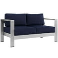 thumbnail image 3 of Modway Shore 6 Piece Outdoor Patio Aluminum Sectional Sofa Set in Silver Navy, 3 of 6