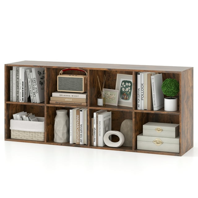 Costway Bibliothèque à 8 Cubes avec 2 Trousses Anti-Basculement, Organisateur de Rangement, Brun Rustique