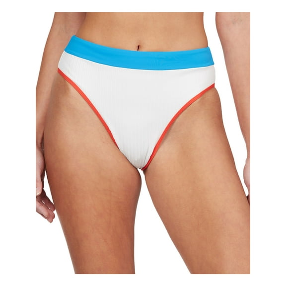 ROXY Women's White Stretch Lined Moderate Coverage Ribbed Hello July Bikini Swimsuit Bottom XL