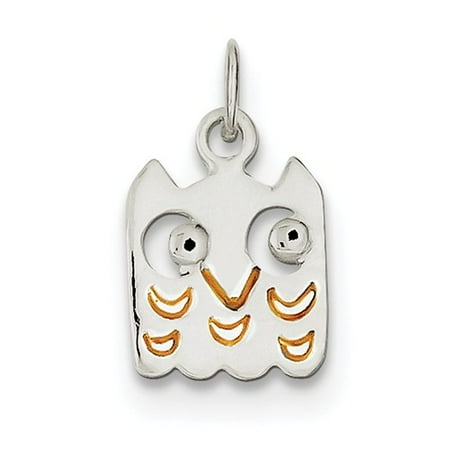 Sterling Silver Yellow Enameled Owl Charm (0.6in long x 0.4in wide)