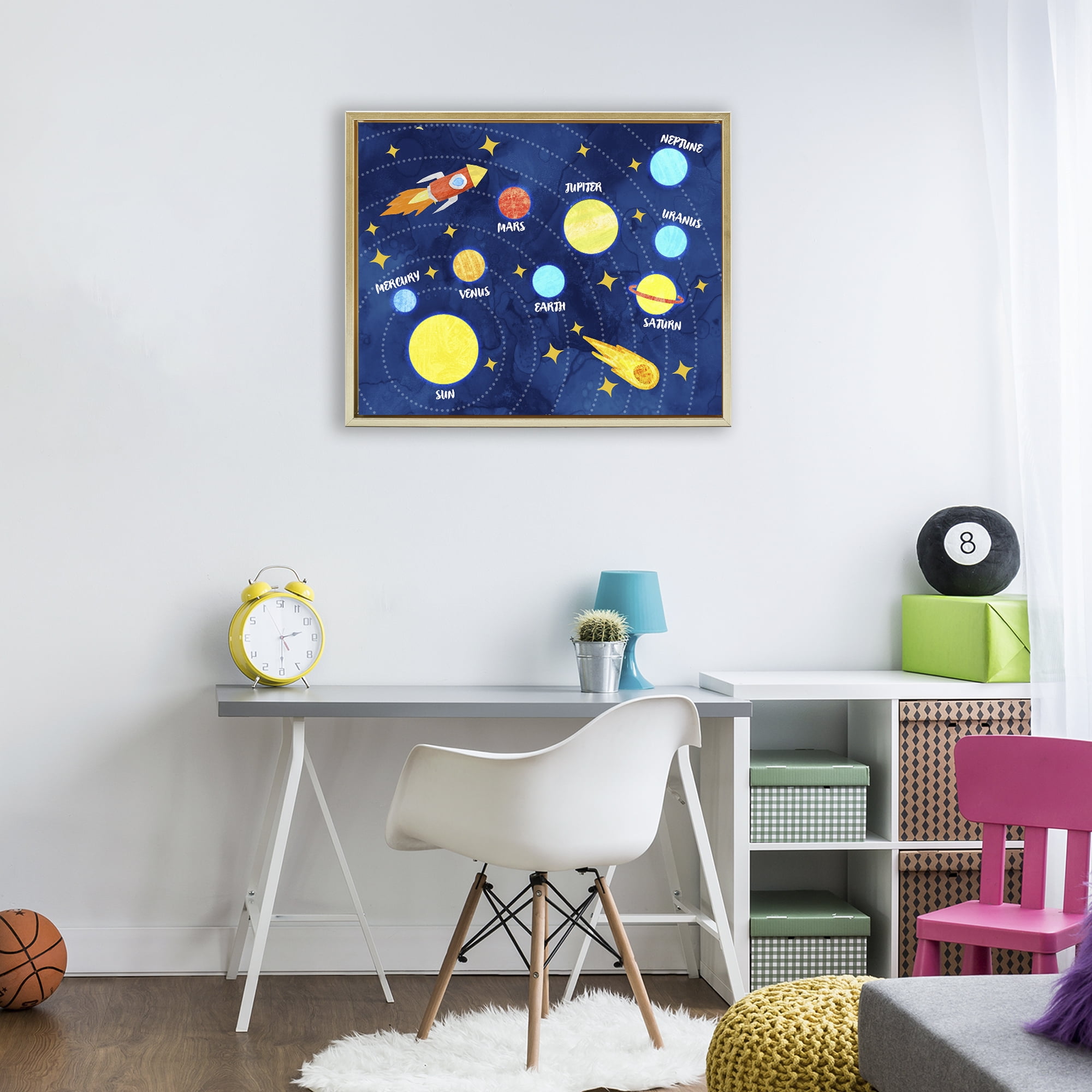 Rocket Across Solar System Gold Framed Floater Canvas Wall Art, design by Daphne Polselli