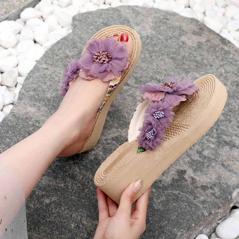 Summer flip flops floral slippers large size casual female rubber