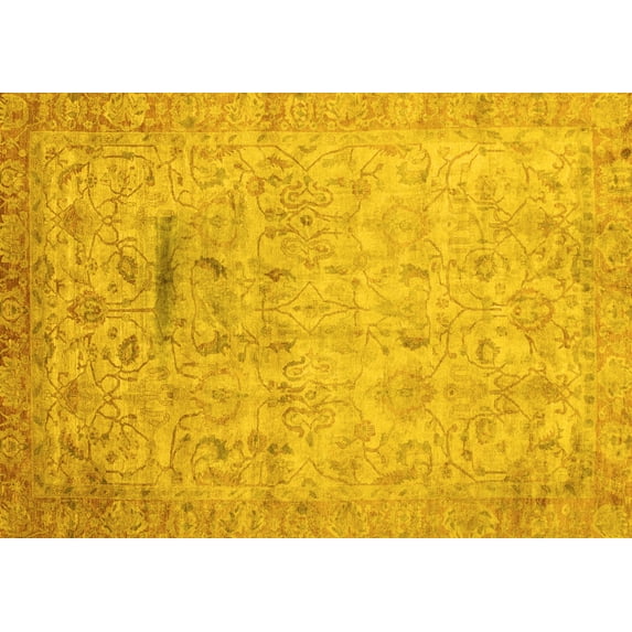 Ahgly Company Machine Washable Indoor Rectangle Oriental Yellow Traditional Area Rugs, 2' x 5'