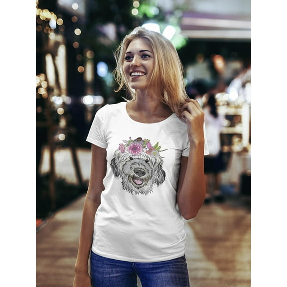 Beautiful Floral Bearded Collie T-Shirt Women -Image by Shutterstock, Female Medium