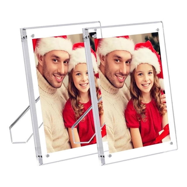 2 Packs 5X7 Inch Acrylic Picture Frames with Stand, Clear Magnetic Photo Frame, Frameless Tabletop Picture Frame