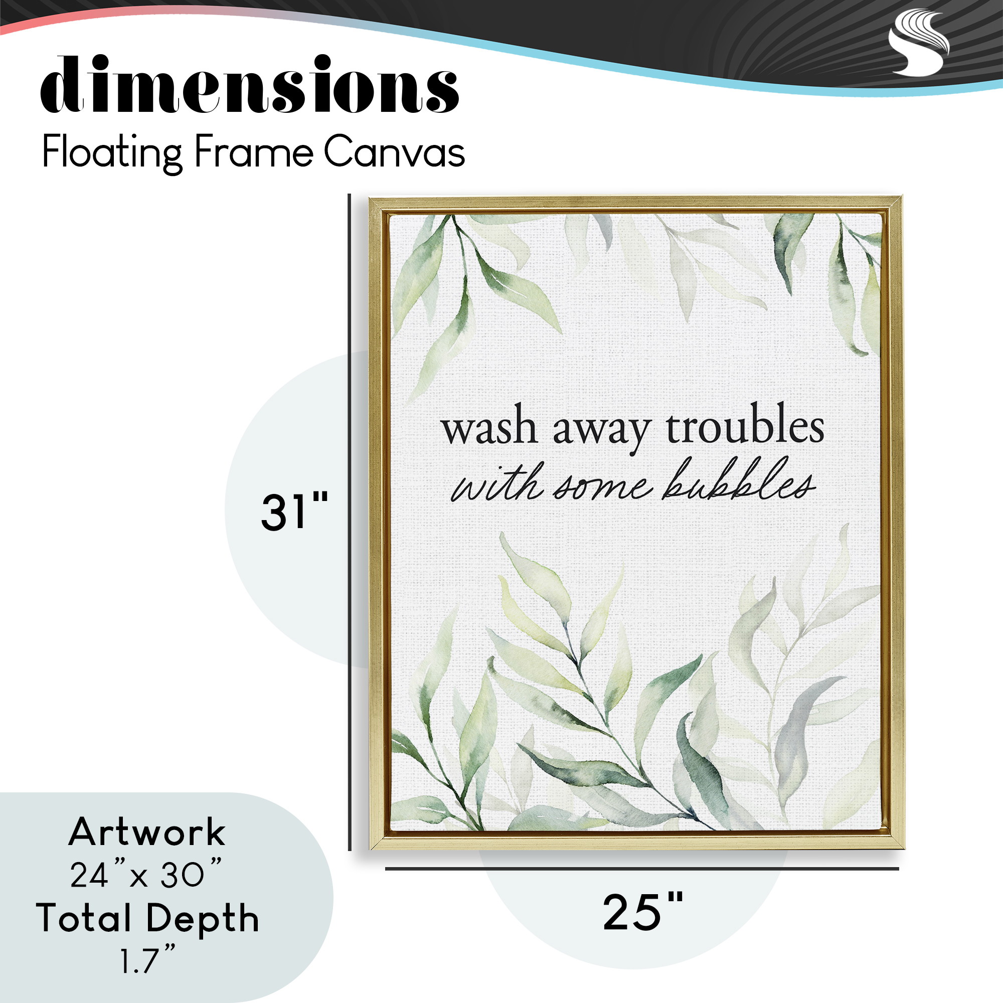 Zen Wash Away Troubles Gold Framed Floater Canvas Wall Art, design by Lettered and Lined
