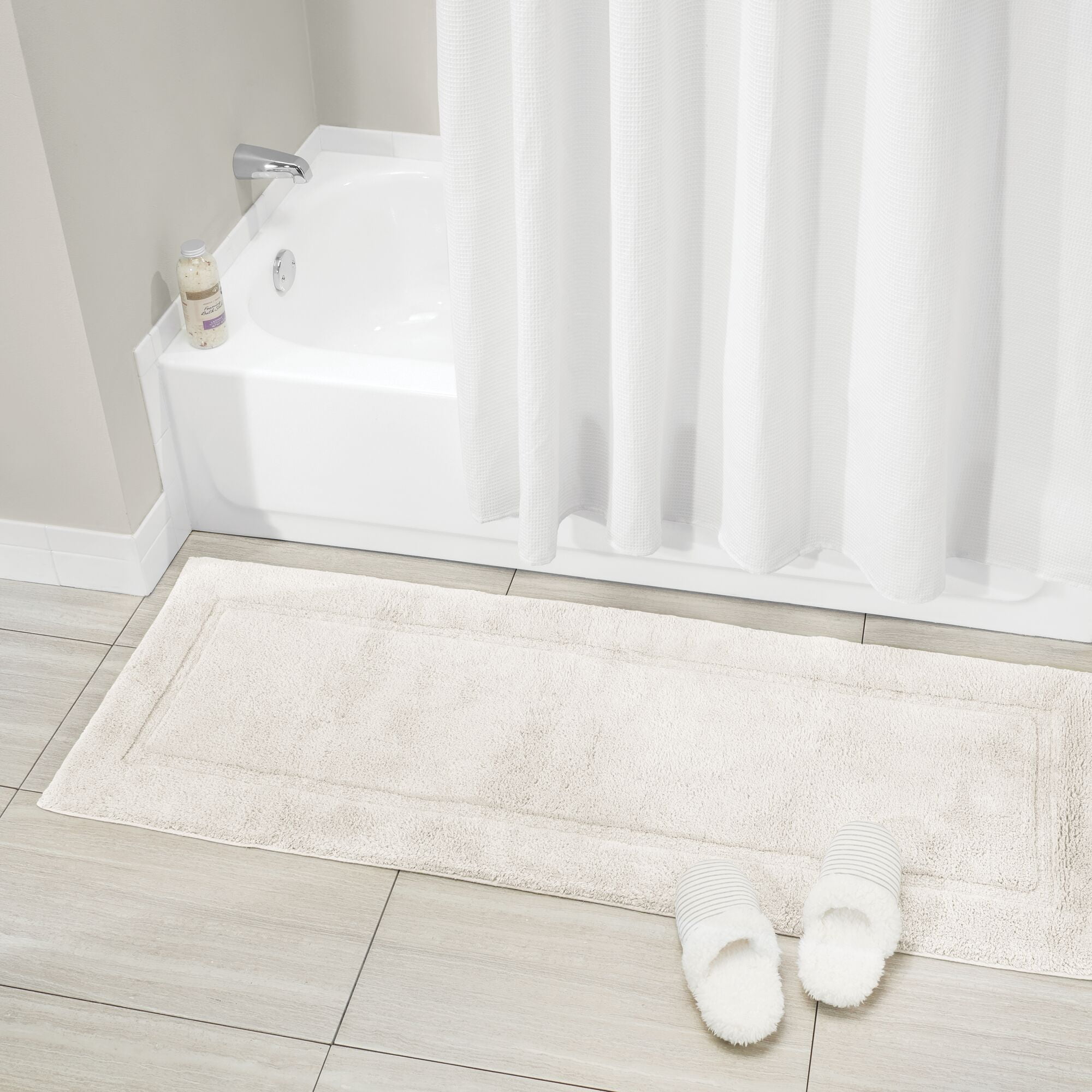 mDesign Bathroom 100% Cotton Rectangle Rug, Long Runner, 60" x 21", Natural/Tan