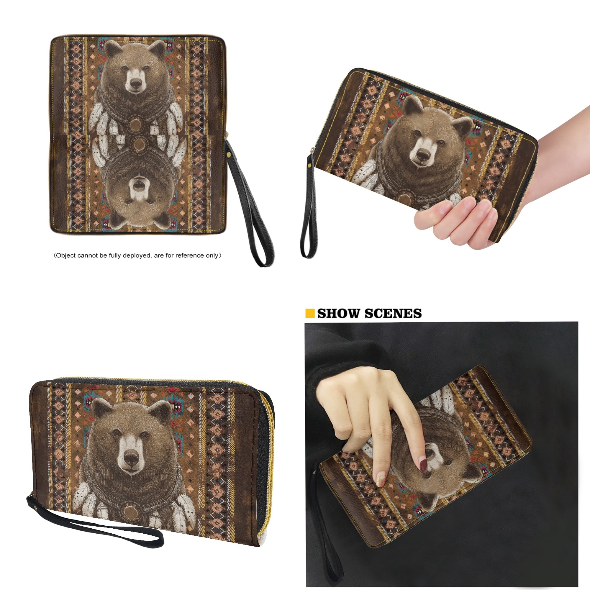 ZUXONGSY Aztec Bear Print Large Capacity Women's Top Handle Tote Bag Set PU Leather Purse with Matching Wallet & Clutch for Shopping Work