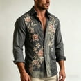 thumbnail image 4 of Yaoyar Men's Bohemian Floral Print Button Down Shirts, Loose Lapel Long Sleeve Vintage Beach Holiday Shirts, 4 of 5