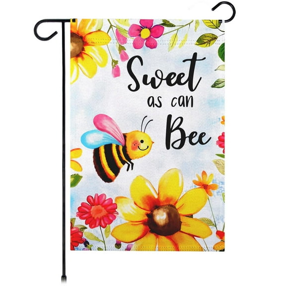 G128- 12"x18” Double-Sided Sweet Bee Flowers Spring Yard Garden Flag for Outdoor Lawn Decoration