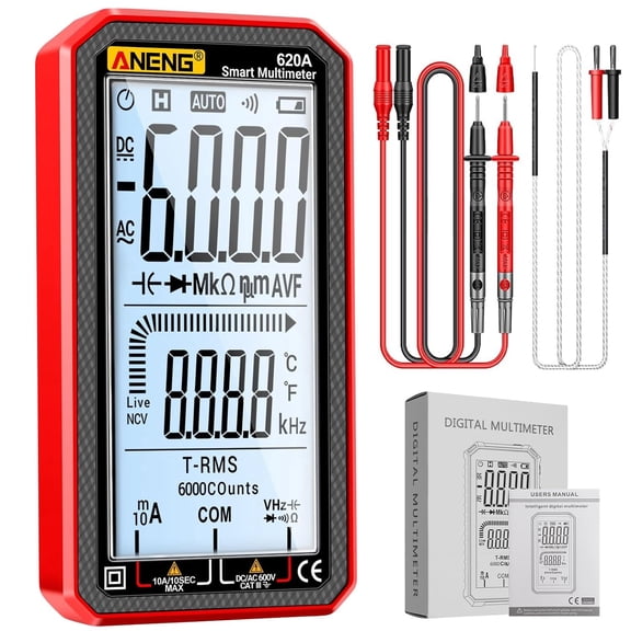 ANENG 620A Smart Digital Multimeter 6000 Counts True RMS, NCV, AC/DC Voltage/Current, Resistance/Capacitance/Temperature Tester with Flashlight
