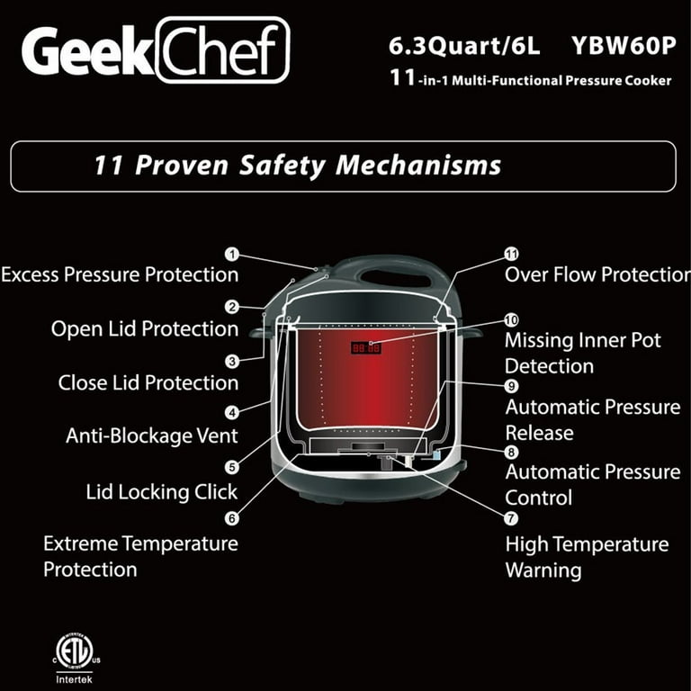 Geek Chef 6 Qt 17-in-1 Multi-Use Electric Pressure Cooker Stainless Steel  Inner Pot Programmable LCD Display Digital Slow Cooker, Rice Cooker, Yogurt  Maker, Egg Cooker, Sauté, Steamer, Warmer 
