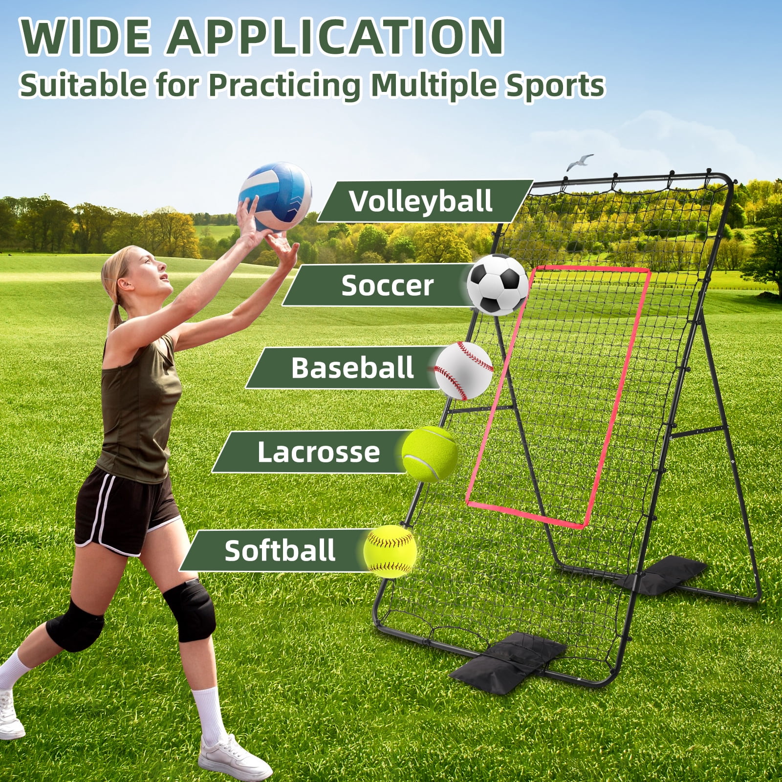 Volleyball Rebounder Net, 7x4ft Baseball Lacrosse Soccer Rebound Pitchback Net, Bounce Back Training Equipment with Angle Customization for Practicing Volleying, Bumping, Spiking