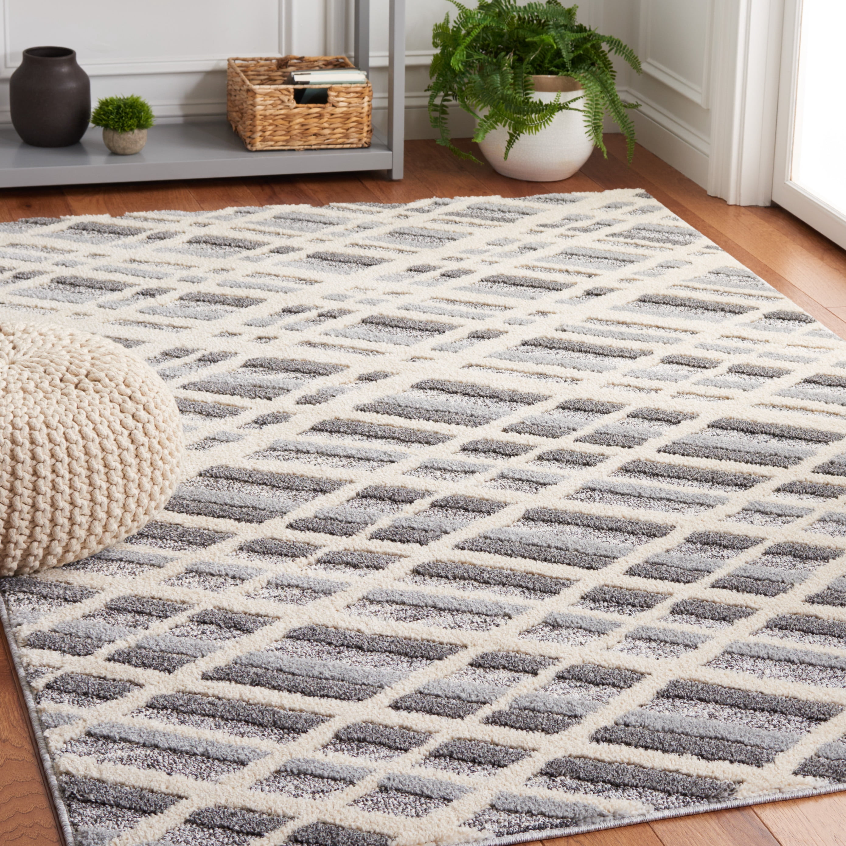 SAFAVIEH Martha Stewart Lucia Shag Area Rug, Ivory Grey/Dark Grey, 6'7" x 9'