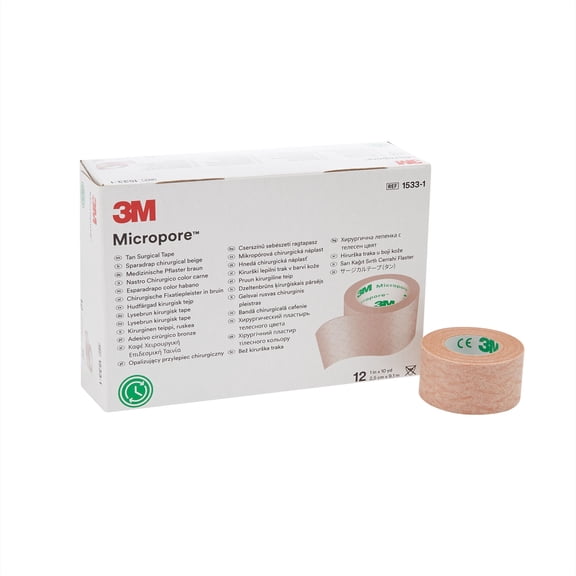 3M Microfoam Surgical Tape, Non-Sterile, Easy Tear Paper, Tan, 1 in x 10 yds, 120 Ct