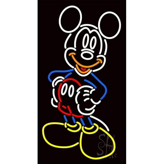 Mickey Mouse Smiling LED Neon Sign 24 x 13 - inches, Black Square Cut Acrylic Backing, with Dimmer - Bright and Premium built indoor LED Neon Sign for café, club, party, event and stroefront.