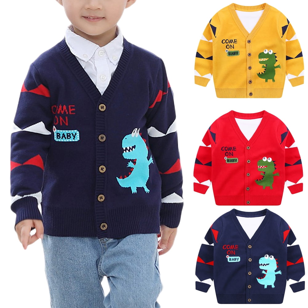Ocamo Little Girls Knit Uniform Cardigan Long Sleeve Sweater for Childrens Boys and Girls red 5Y