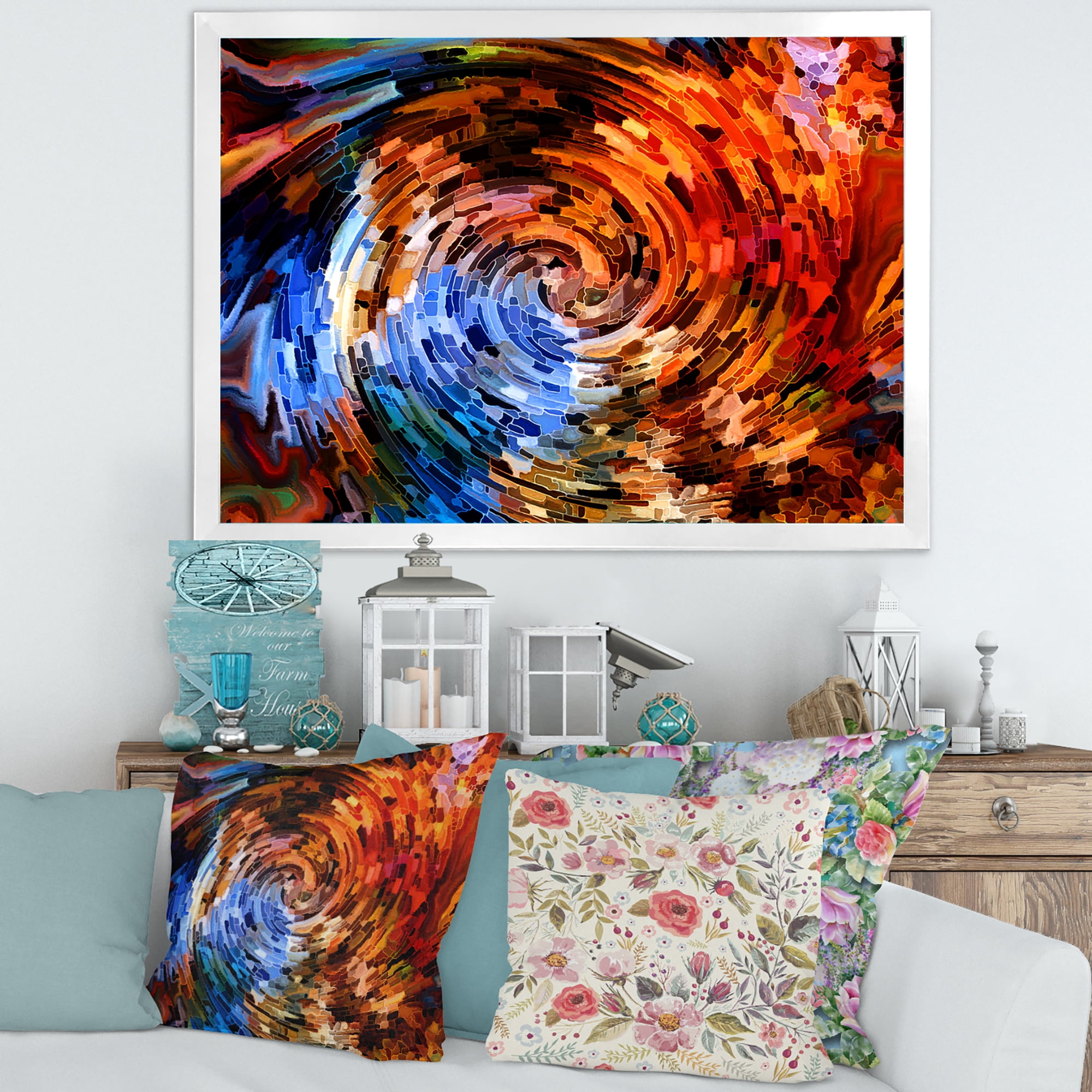 Designart 'Orange Spiral Abstract Voyages To Inner World' Modern Framed Art Print