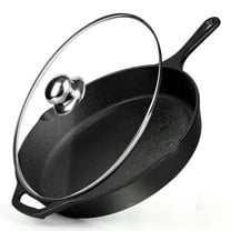 Cast Iron Skillet with Lid, AOKIWO 12" Pre-Seasoned Covered Frying Pan, Indoor/Outdoor Glass Cover Cookware Set for Grill, BBQ, Stovetop, Oven Safe
