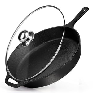 AOKIWO 12-Inch Cast Iron Skillet with Glass Lid