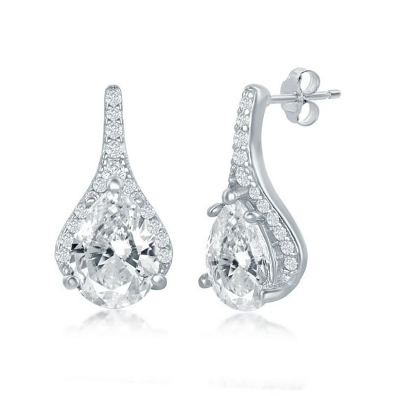 Sterling Silver Pear-shaped Cubic Zirconia Stud Earrings