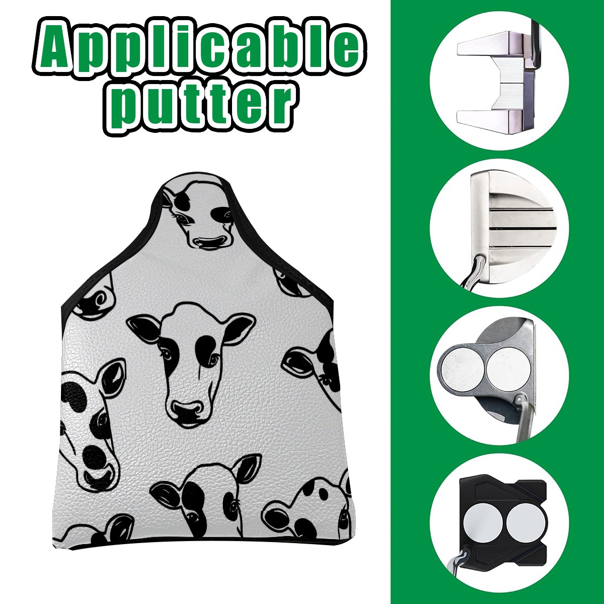 Golf Mallet Putter Cover Premium Leather Waterproof Golf Putter Head Cover with Magnetic Closure Cow Head