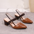 thumbnail image 5 of Slingback Heels for Women Pointed Toe Sandals Fashion Buckle Strap Summer Dress Shoes Block Heel Pumps Shoes Brown Size 8, 5 of 7