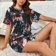 thumbnail image 4 of Fotbe Watercolor Floral Conjunto de Pijama Estampado para Mujer, 2 Piezas, Ropa de Dormir con Camiseta de Manga Corta y Shorts Suaves-Large, 4 of 6