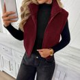 thumbnail image 2 of Womens Fleece Zip Up Vest Stand Collar Sleeveless Cropped Sherpa Waistcoat Casual Outerwear Layering Jacket for Fall Winter Daily Commute Outing,L,Wine, 2 of 7