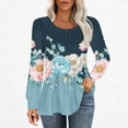 thumbnail image 2 of hxobax Womens Casual Blouse Floral Long Sleeve Shirts Tunic Top for Leggings Crewneck Pleated Tshirt, 2 of 5