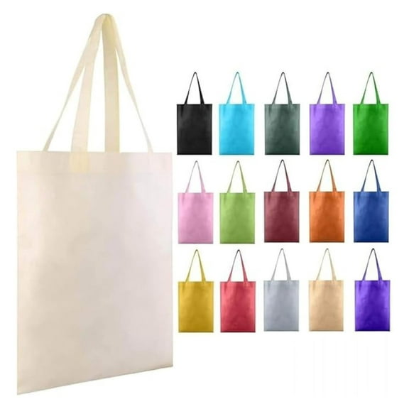 50 Pack Non Woven Wholesale Tote Bags Bulk 13 x 15 Inch Reusable Grocery Bags with Long Handles for Shopping, Birthday Party