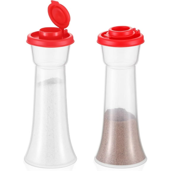 2 Set Plastic Salt and Pepper Shakers Hourglass Salt and Pepper Shakers with Lids Large Covered for Camping Outdoor Lunch Home Kitchen Restaurant(Red)