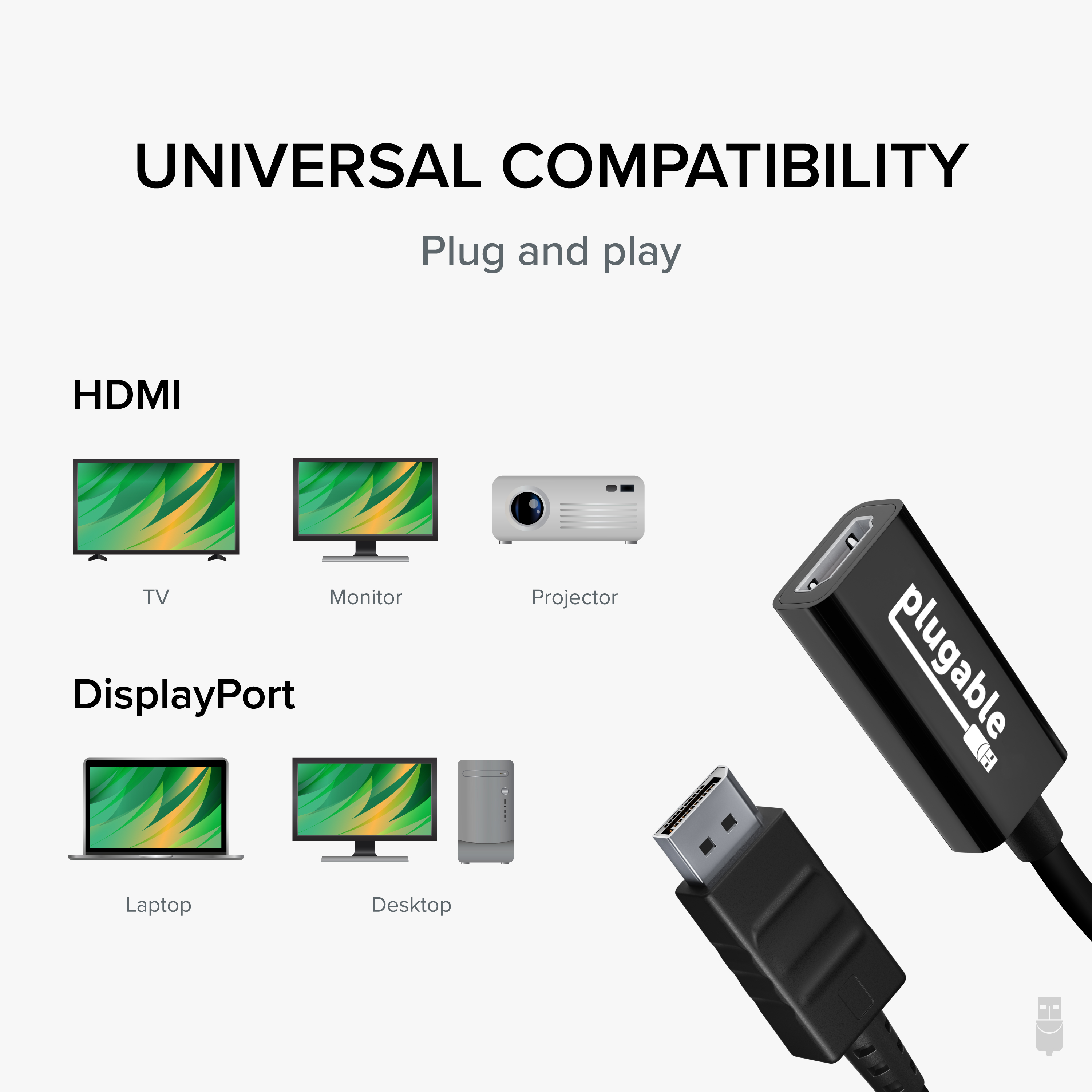 Plugable Active DisplayPort to HDMI Adapter - Connect any DisplayPort-Enabled PC or Tablet to an HDMI Enabled Monitor, TV or Projector for Ultra-HD Video Streaming (HDMI 2.0 up to 4K 3840x2160 @60Hz) - image 3 of 6