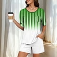 thumbnail image 2 of Conjunto de pijama de mujer de moda de color sólido de manga corta cuello redondo y pantalones con poliéster suave, desgaste de casa transpirable para verano diario, 2 of 7