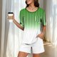 thumbnail image 2 of Conjunto de pijama de mujer de moda de color sólido de manga corta cuello redondo y pantalones con poliéster suave, desgaste de casa transpirable para verano diario, 2 of 7