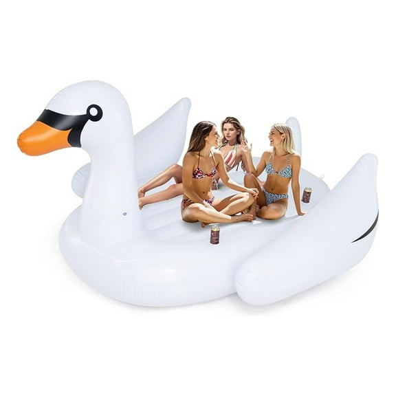 Pool Float, 4 Person Inflatable Floating Swan Island with Built-in Cup Holders, Electric Pump & Mooring Rope, Tanning Pool Lounger Raft for Adults, Lake, Beach, River