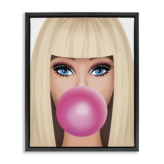 Stupell Industries Blonde Girl & Bubblegum People Painting Black Floater Framed Canvas Art Print Wall Art, 17 x 21