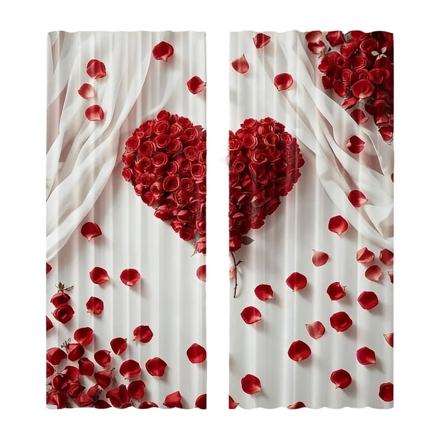 TIELUTT Rideaux de la Saint-Valentin Roses Rouges Rideaux Pétales de Roses Rouges Rideaux de Salon Chambre Rideaux Longs Rideaux d'Hiver Rideaux de Fenêtre Doublure de Douche Courte