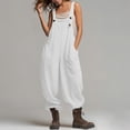 thumbnail image 3 of Jewelreauty Women's Overalls Jumpsuits with Pockets Sleeveless Cargo Bibs Linen Loose Summer Casual Long Rompers (L, White), 3 of 7