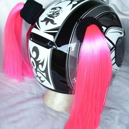 Pink Ladies Helmet Pigtails Works On Any Motorcycle Skate or Snow
