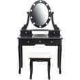 thumbnail image 1 of Tocador con Espejo e Iluminación, Mesa de Maquillaje de Madera con Espejo Ovalado y Taburete, Dormitorio Moderno, 5 Cajones, Negro, 1 of 6