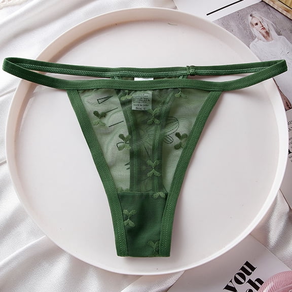 YWDJ Womens Underwear Thongs Cute Breathable Lace Lightweight G String No Show Low-waist Sexy Lace Seamless Mesh Love Print Breathable Brief Thong Green XL