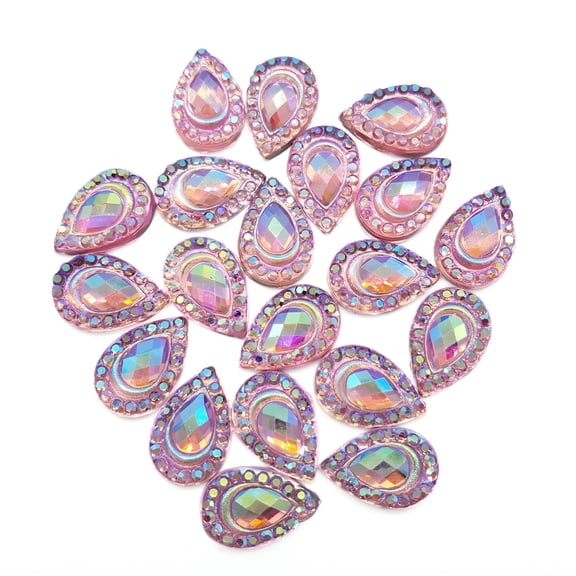 RAGUPEL Face Paint Gems - Pink, Teardrop Shaped, 12 Mm, Flat Back, Resin Rhinestone Blings, 20/Pack