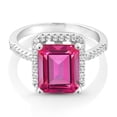 thumbnail image 2 of Gem Stone King 925 Sterling Silver Pure Pink Mystic Topaz Engagement Ring for Women (4.36 Cttw, Emerald Cut 10X8MM, Gemstone November Birthstone, Size 5), 2 of 4