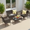thumbnail image 3 of Lacoo 4 Pieces Outdoor Brown PE Rattan Wicker Table and Chairs Set Balcony Tempered Glass,Gray, 3 of 7